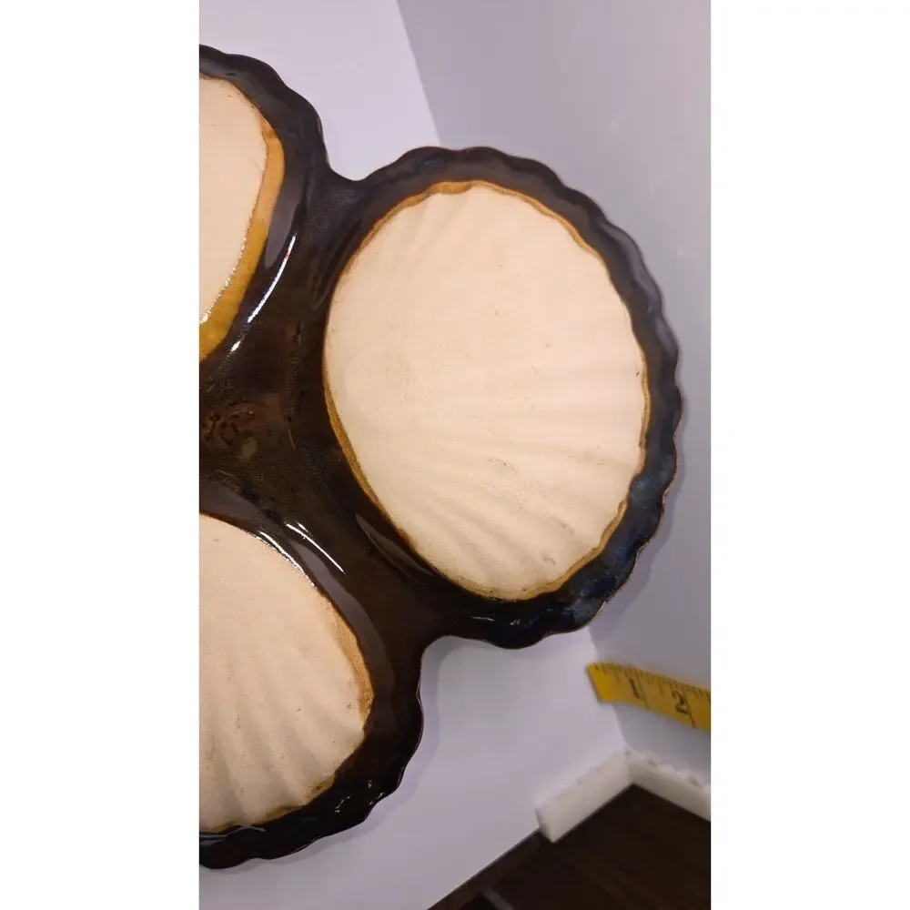 MCM 1960s California Pottery Blue Triple Section Scallop Shell Serving Tray